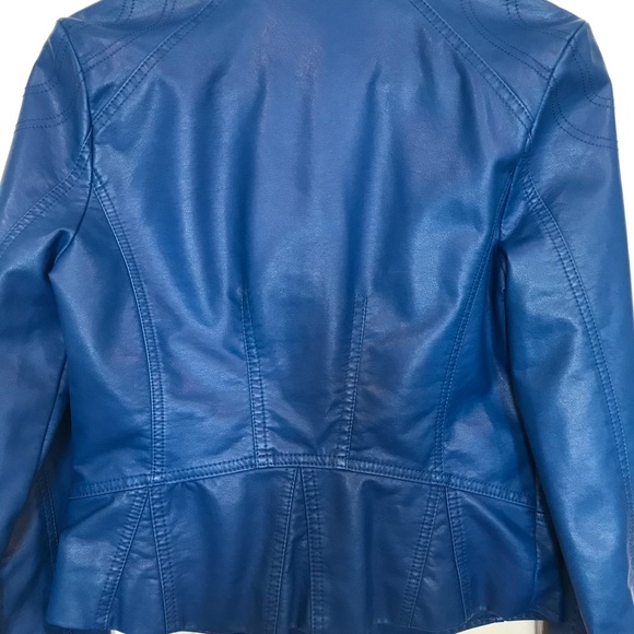 Blue Vegan Leather Jacket - Picture 6 of 7